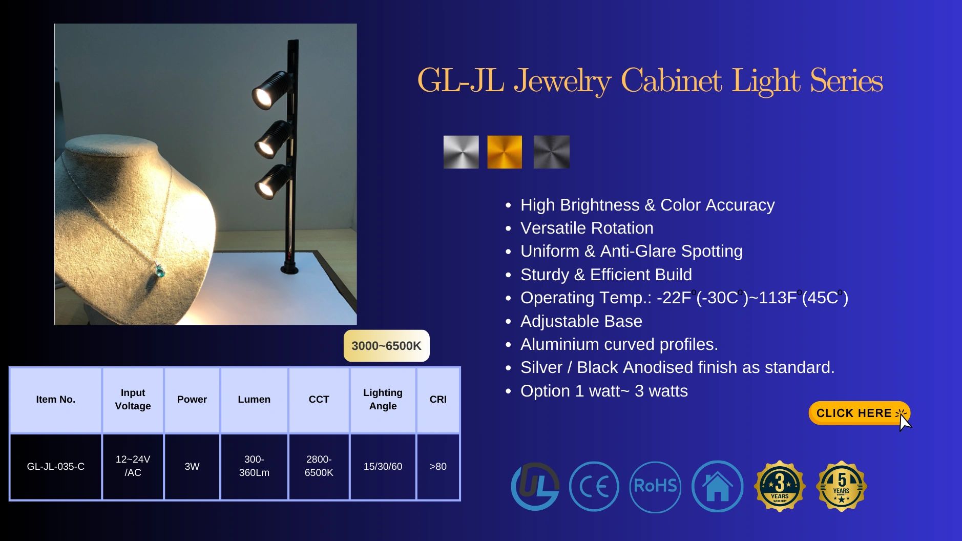 Gliszen GL-JL Jewelry Cabinet Light