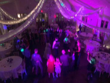 Dance floor with bride and groom in the center of the dance circle