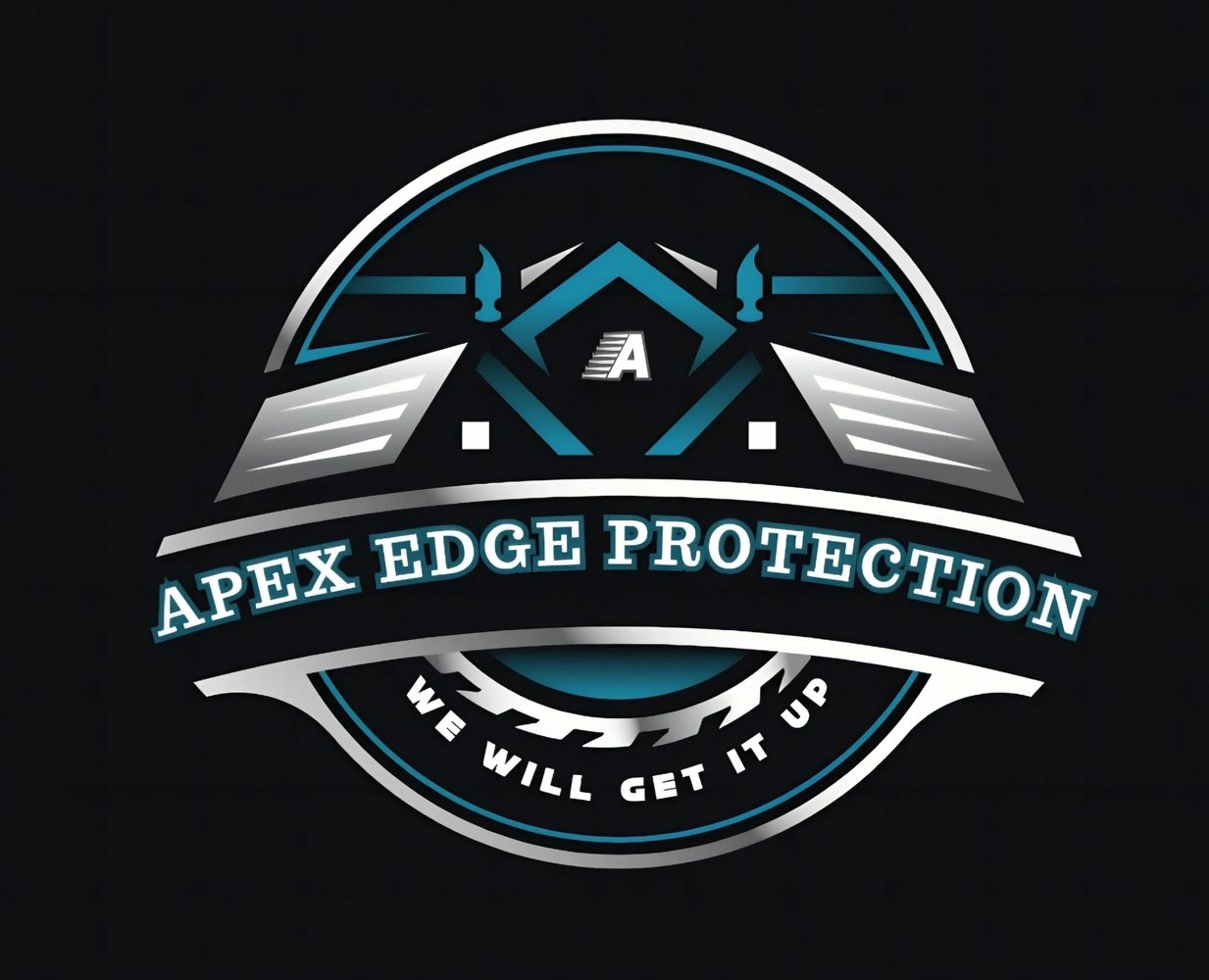 Apex Edge Protection logo with tools and slogan on a dark background.