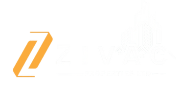 Zivac Properties Ltd logo with orange and white colors and building silhouettes.