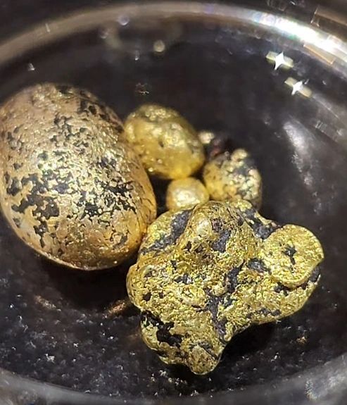 Close-up of shiny HOOTERHILLS Yellowwood Gold nuggets from natural Indiana glacial deposits.