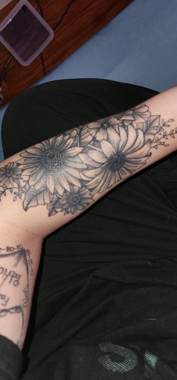 Healed custom flower tattoo