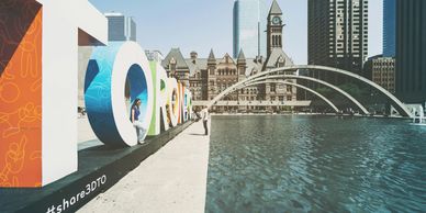 Image shows the Old City Hall courthouse as seen from Nathan Phillips Square.