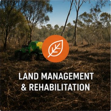 Land management and rehabilitation with tractor in forest.