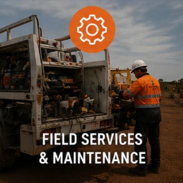 Technician working on field service equipment outdoors.