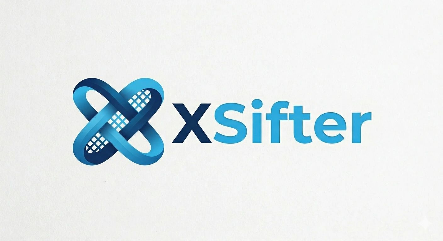 Logo of XSifter with a modern blue intertwined sifter design.