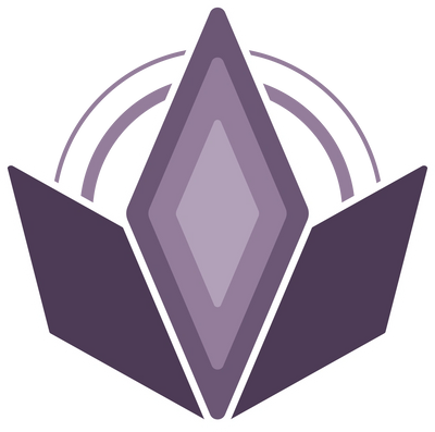 three purple rhombus' with a two half circles behind them