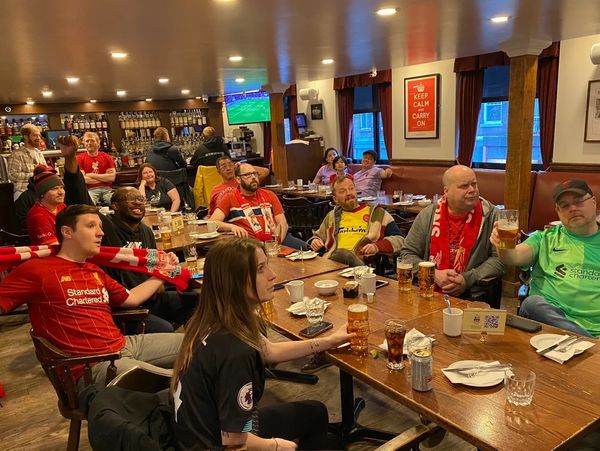 Liverpool supporters watching match at a Montreal pub.