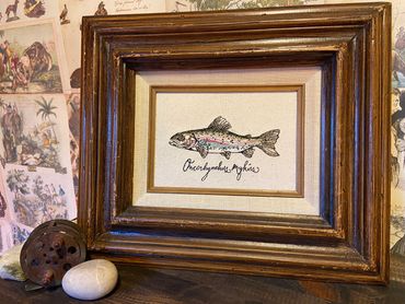 Rainbow Trout Oncorhynchus mykiss freehand machine embroidery color thread Barefoot Canvas