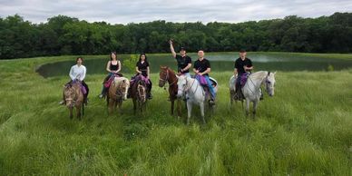 friends, parties, birthdays, groups,  celebration rides, horseback riding through open meadow land.
