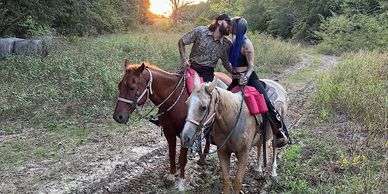 Romantic sunset horseback riding at Chisholm Trail Rides—perfect Texas date or anniversary.
