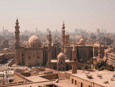 Top view of a city with mosque and some buildings