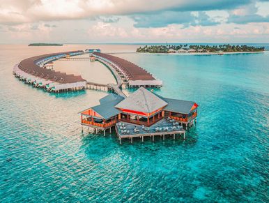 A beautiful hotel covered with ocean water