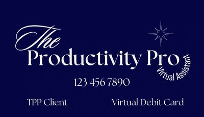 A blue business card-sized photo with the words The Productivity Pro Virtual Assistant
