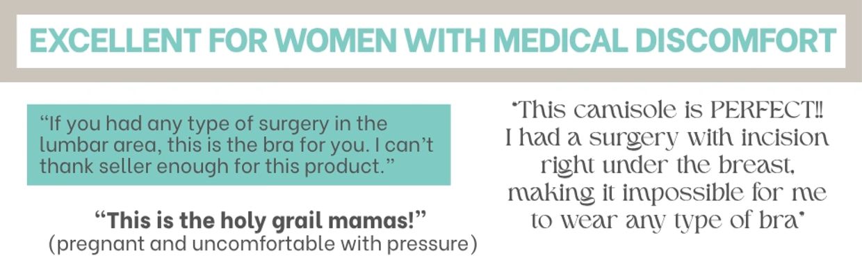 Testimonials praising a camisole for women with medical discomfort after surgery.