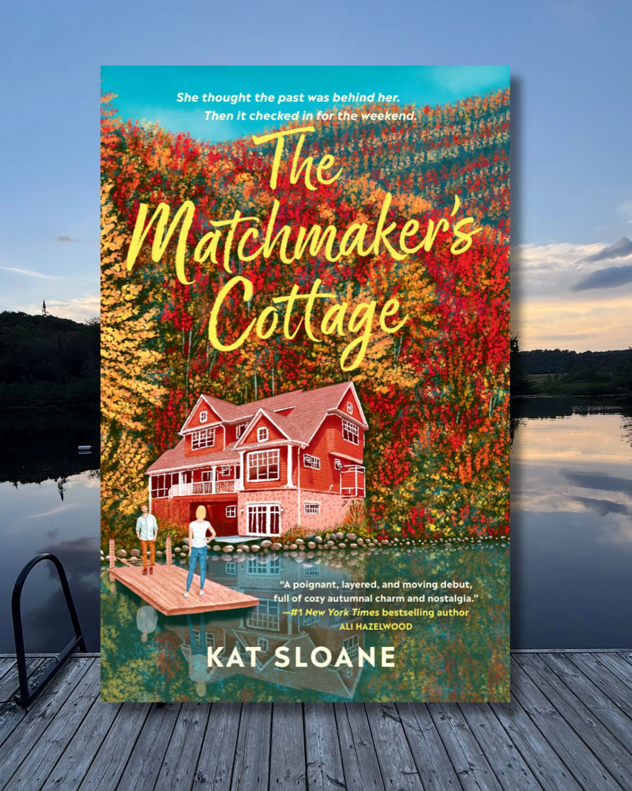 Book cover of 'The Matchmaker's Cottage' by Kat Sloane with an autumn scene.