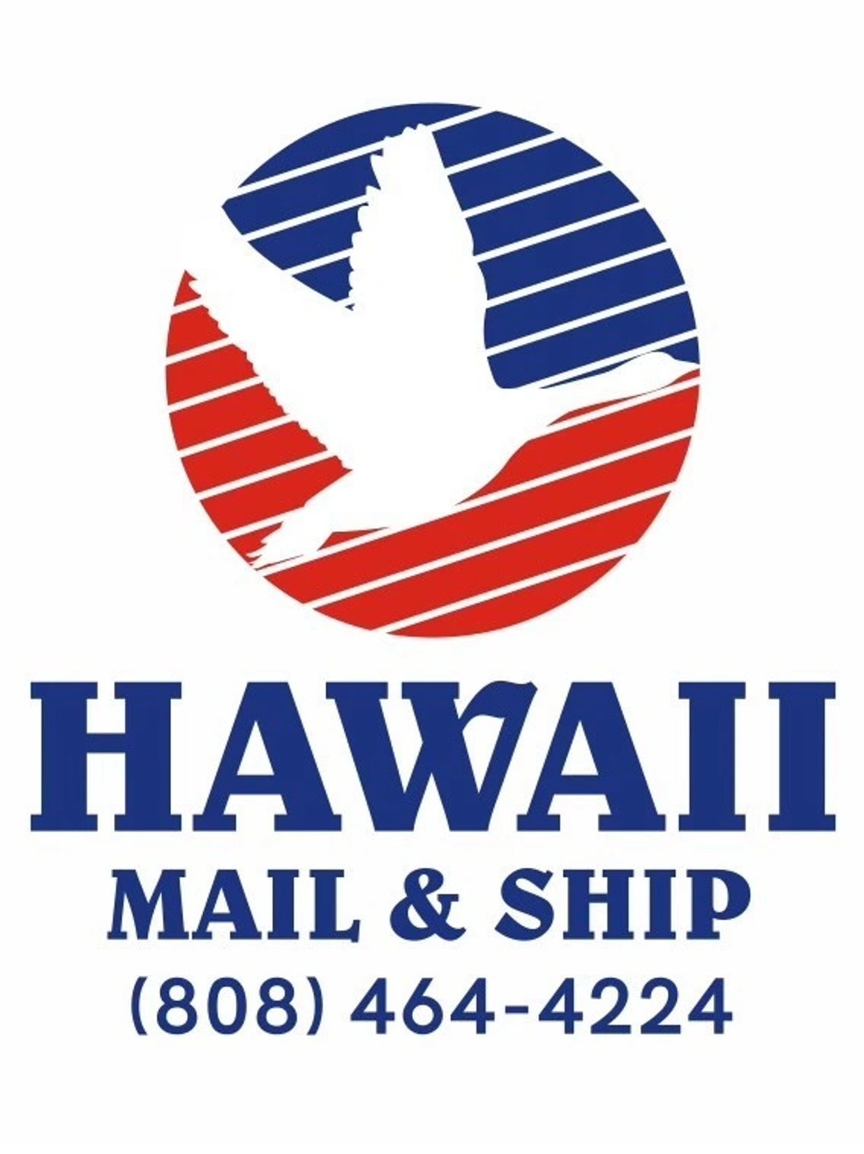 Logo of Hawaii Mail & Ship with a flying bird and contact number.