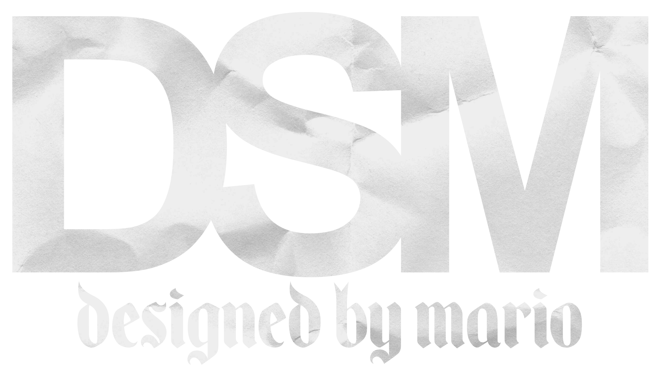 Logo with bold letters DSM and gothic text 'designed by mario'.