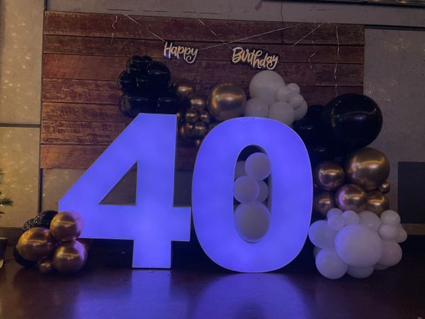 Birthday Balloons and 40th  Marquee