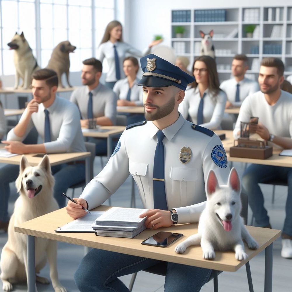 An photorealistic image of Animal Control Officers attending a conference or training session. 