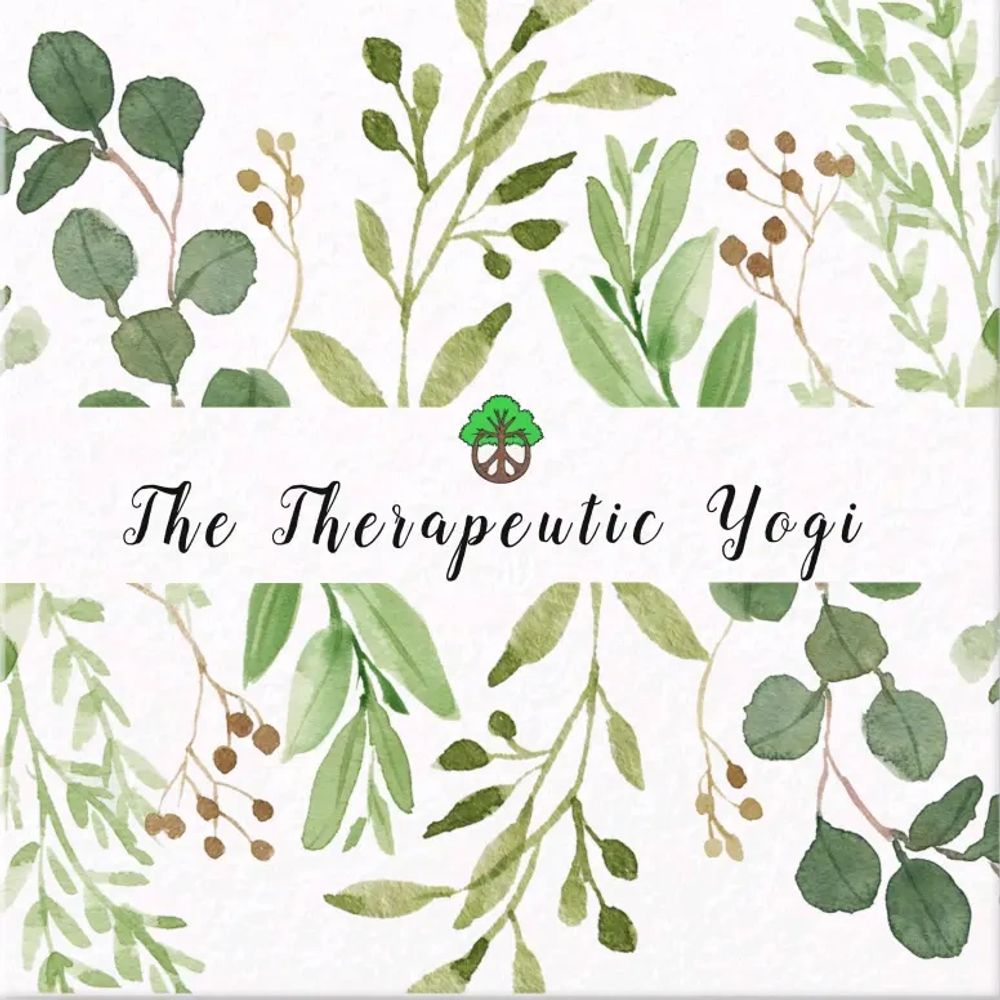 Logo of The Therapeutic Yogi with green leaves and a tree symbol.