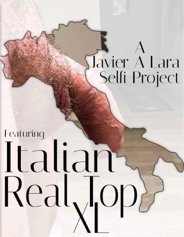 Artwork combining a man's arm with Italy's map outline.