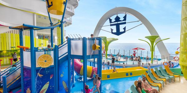 Pool and water play area on a cruise ship.