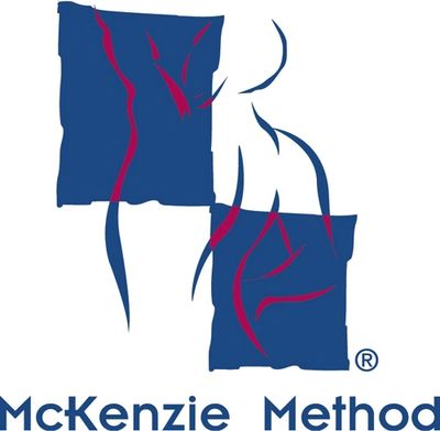 Logo of the McKenzie Method with abstract blue and red shapes.
