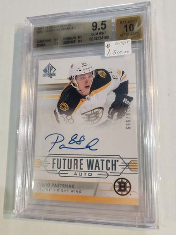 2014/15 SP Authentic David Pastrnak Future Watch Rookie Auto #216/999 and is card #282. Beckett Grad