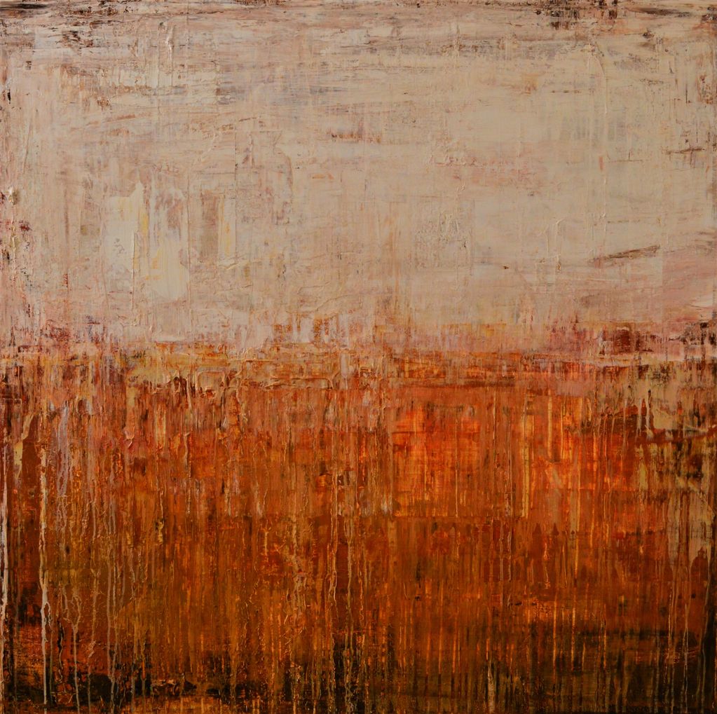 Large canvas warm red & white rectangle textured painting creates a  bright & vibrating impact