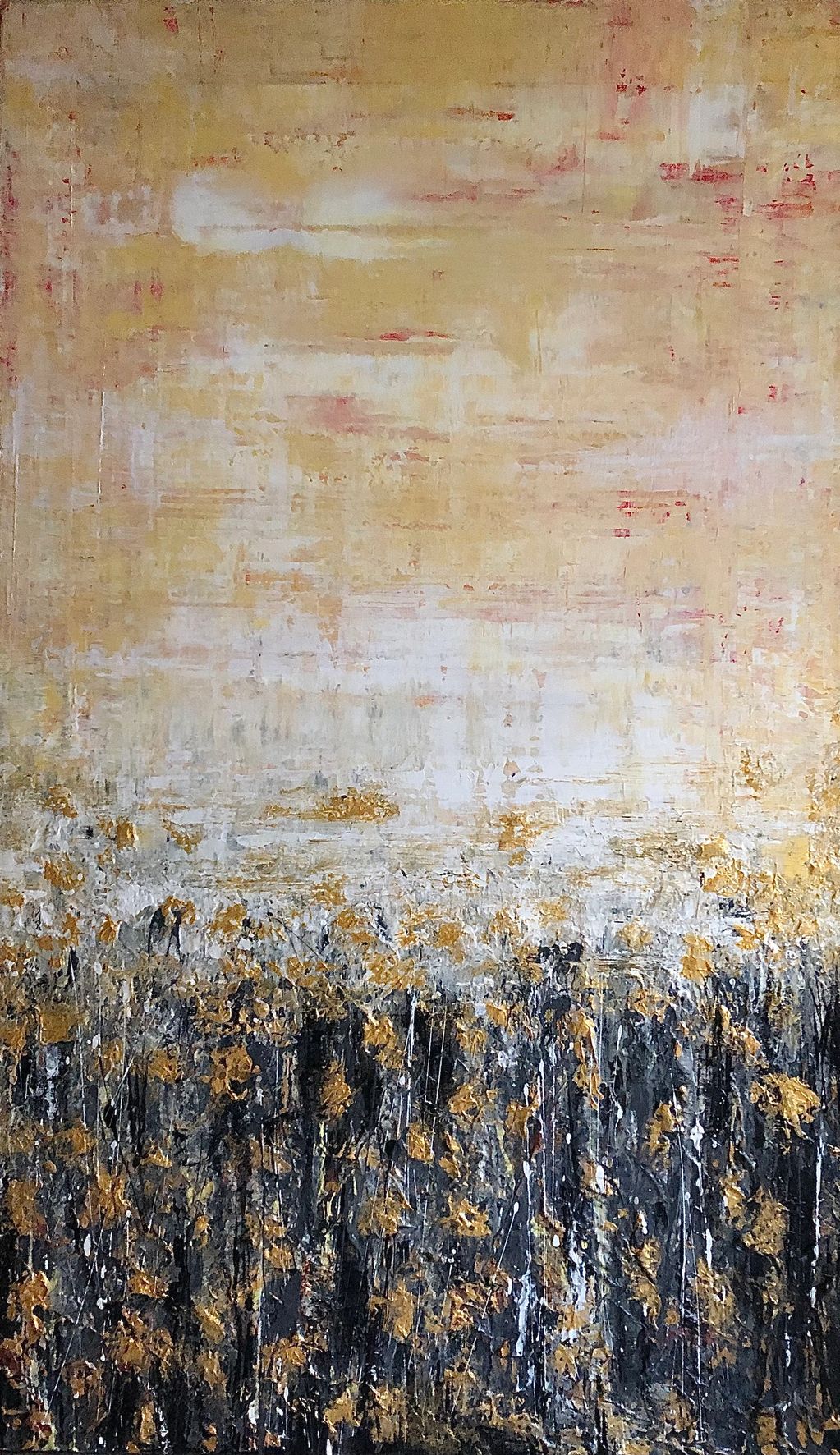 Large vertical painting, acrylic and mixed media on canvas,