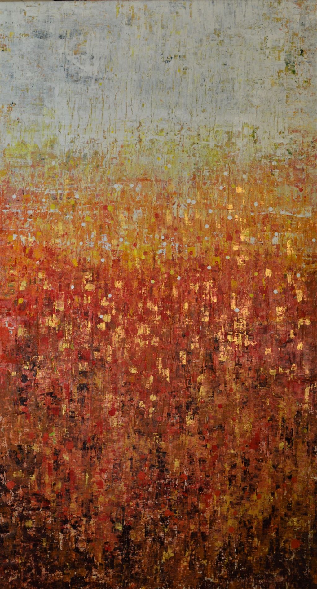 Tall; vertical; original artwork; Reds; oranges; yellows; textured art; 