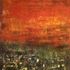 Black & bright red tones on this large vertical contemporary abstract painting of a majestic city