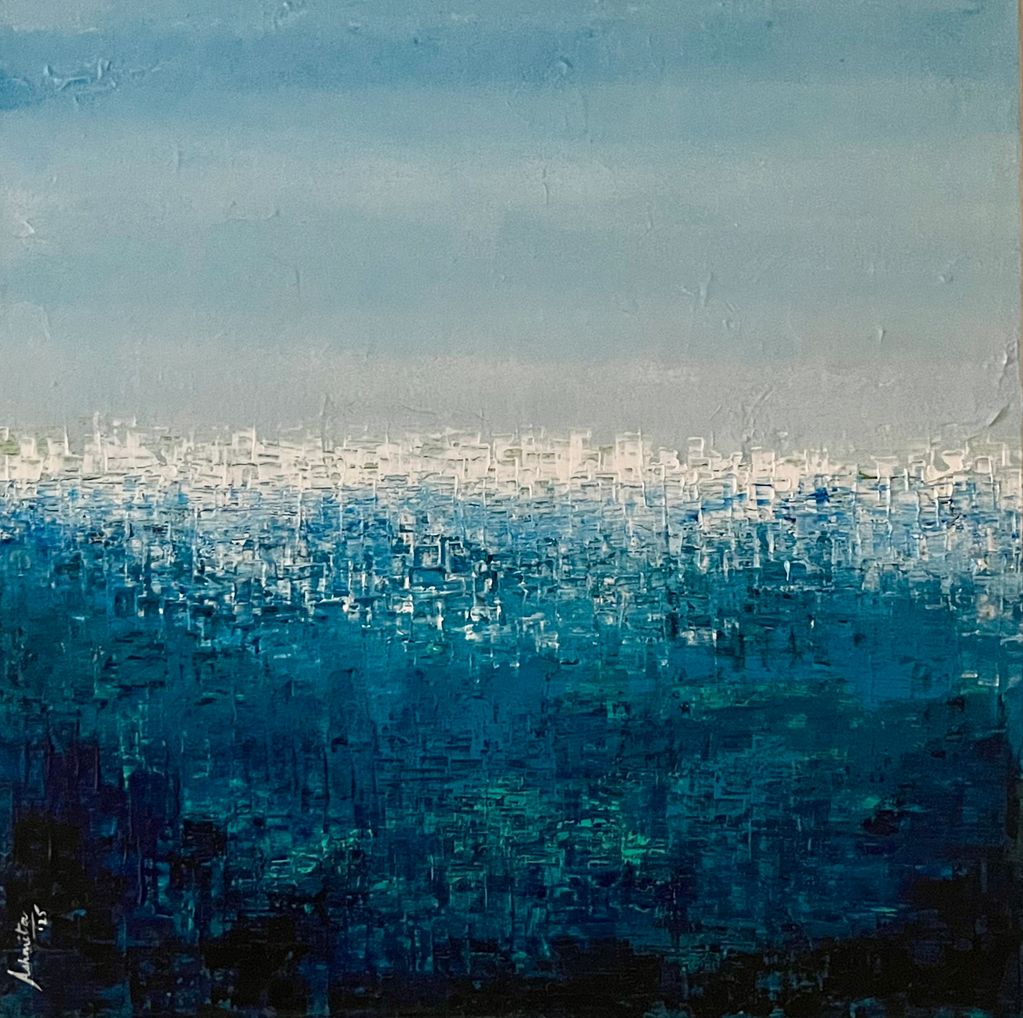 Blues and whites - Landscape skyscapes, square painting 