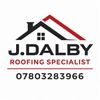 Logo for J. Dalby, a roofing specialist with contact number.
