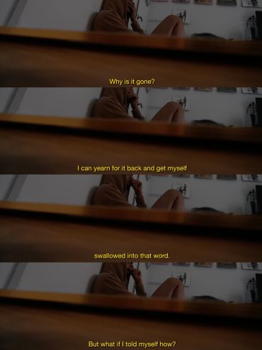 Person reflecting with somber dialogue in a dim room.