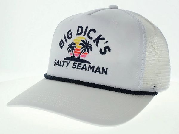 Funny Trucker Hat
Big Dick's Salty Seaman 
Sunset Palm Tree Hat
