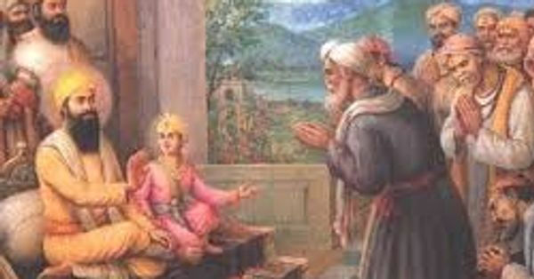 Siri Guru Tegh Bahadur Ji in a meeting with the Kashmiri Brahmins 