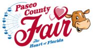 Pasco County Fair logo with a heart and cow illustration.