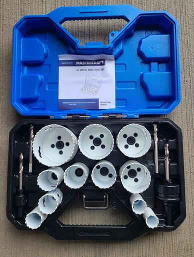 Mastercraft bi-metal hole saw set in a blue and black case.