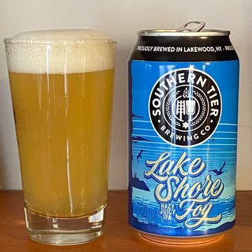 A can of Southern Tier Brewing Co. Lake Shore Fog IPA next to a filled glass.