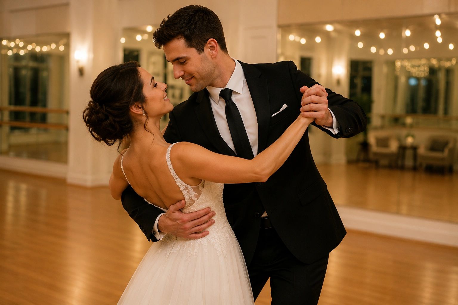 A couple taking dance lessons Canton, Ohio in preparation for their upcoming wedding.