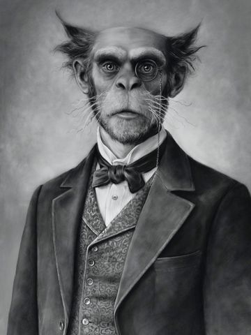 A sophisticated monkey in Victorian attire with a monocle.