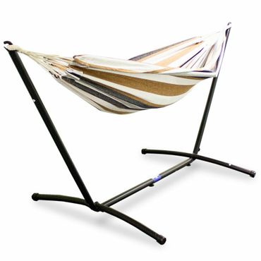 double Hammock With Stand Bearing Steel Stand, With Carry Bag, Indoor Outdoor Hanging Bed