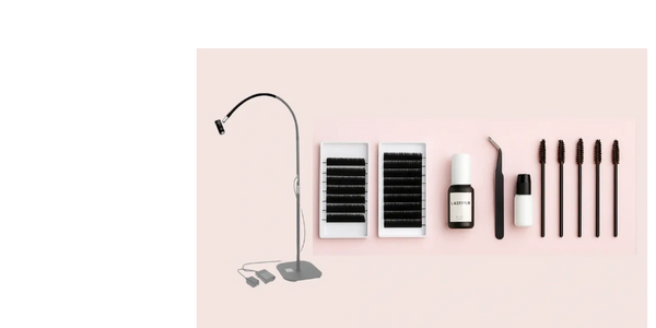 Lash-Me LLC lash extension tools and UV LED setup for premium lash services in Austin, Texas.