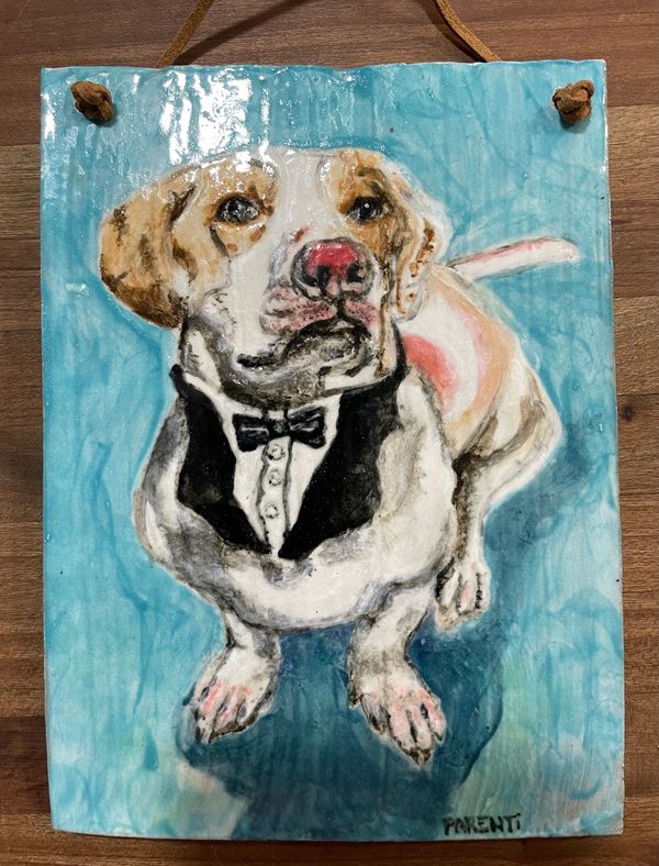 My Grandpuppy. Stoneware. Colored Slip. Glaze.