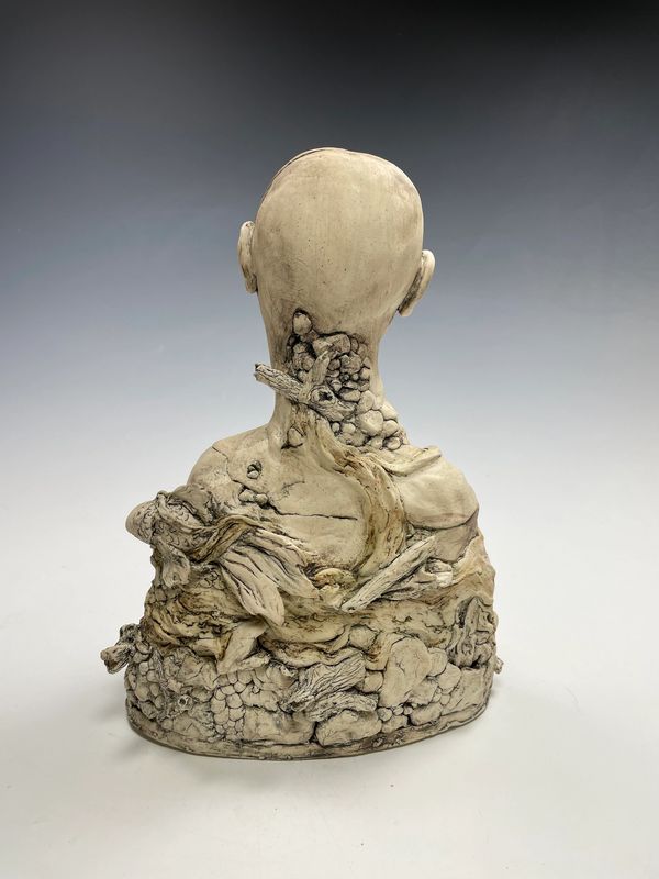 Pensive. Back View. Porcelain Mix, Oxides.