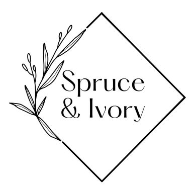 Elegant logo with floral design and text 'Spruce &amp; Ivory'.