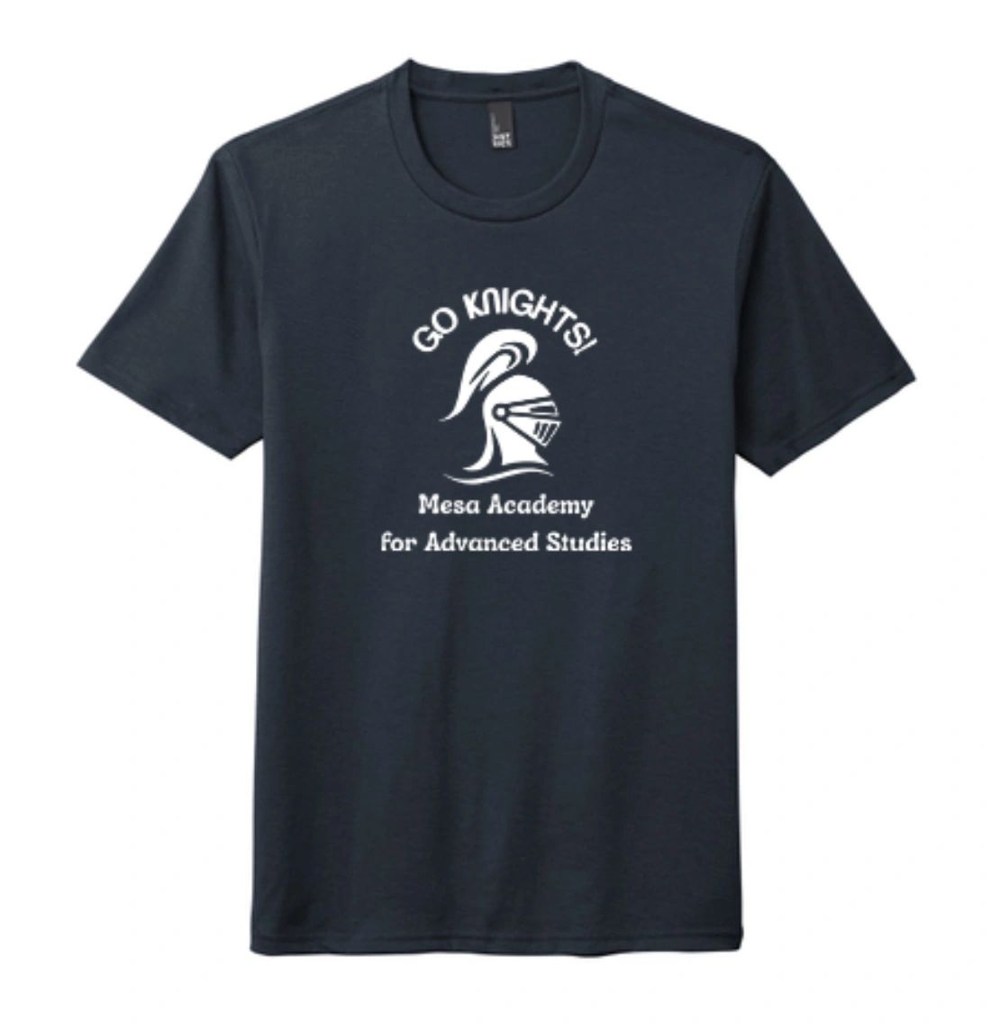 Black t-shirt with knight logo and school name.