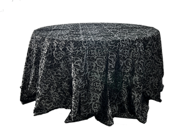 black and platinum flock tablecloth